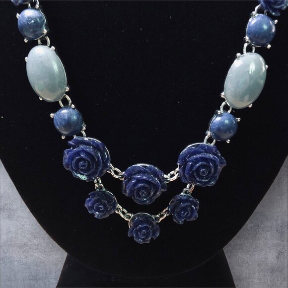 Blue Floral Statement Necklace With Adjustable Chain - Picture 2 of 4